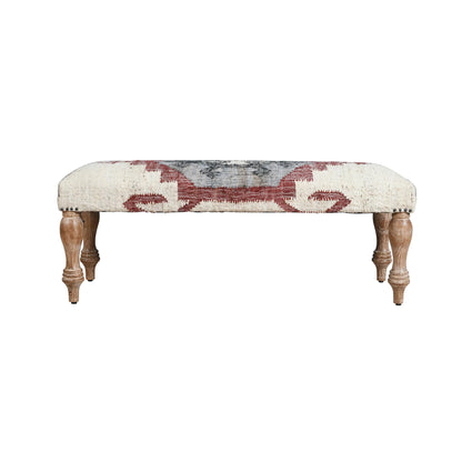 LR Home Off-White/Multicolor Handmade Upholstered Bench for Bedroom End of Bed | Modern Accent Bench for Living Room, or Entryway Seating | Long Rectangle Sitting Bench | 47" W x 16" D x 18" H