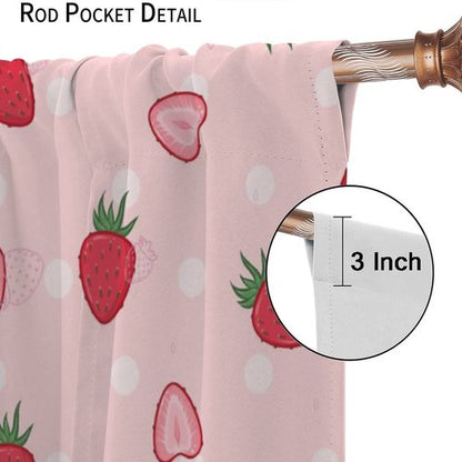 INSFBRB Pink Red Strawberry Rod Pocket Blackout Curtains for Living Room,Insulated Girls Cartoon Cute Fruit Strawberry Print Bedroom Curtains,2 Panels 45L x 21W