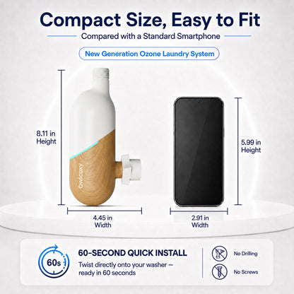 Portable Ozone Laundry System, Chemical‑Free Fabric Sanitizer and Deep Cleaner, Universal Odor Eliminator for Washing Machine, Home Fabric Freshener for Clothes, Bedding and Towels