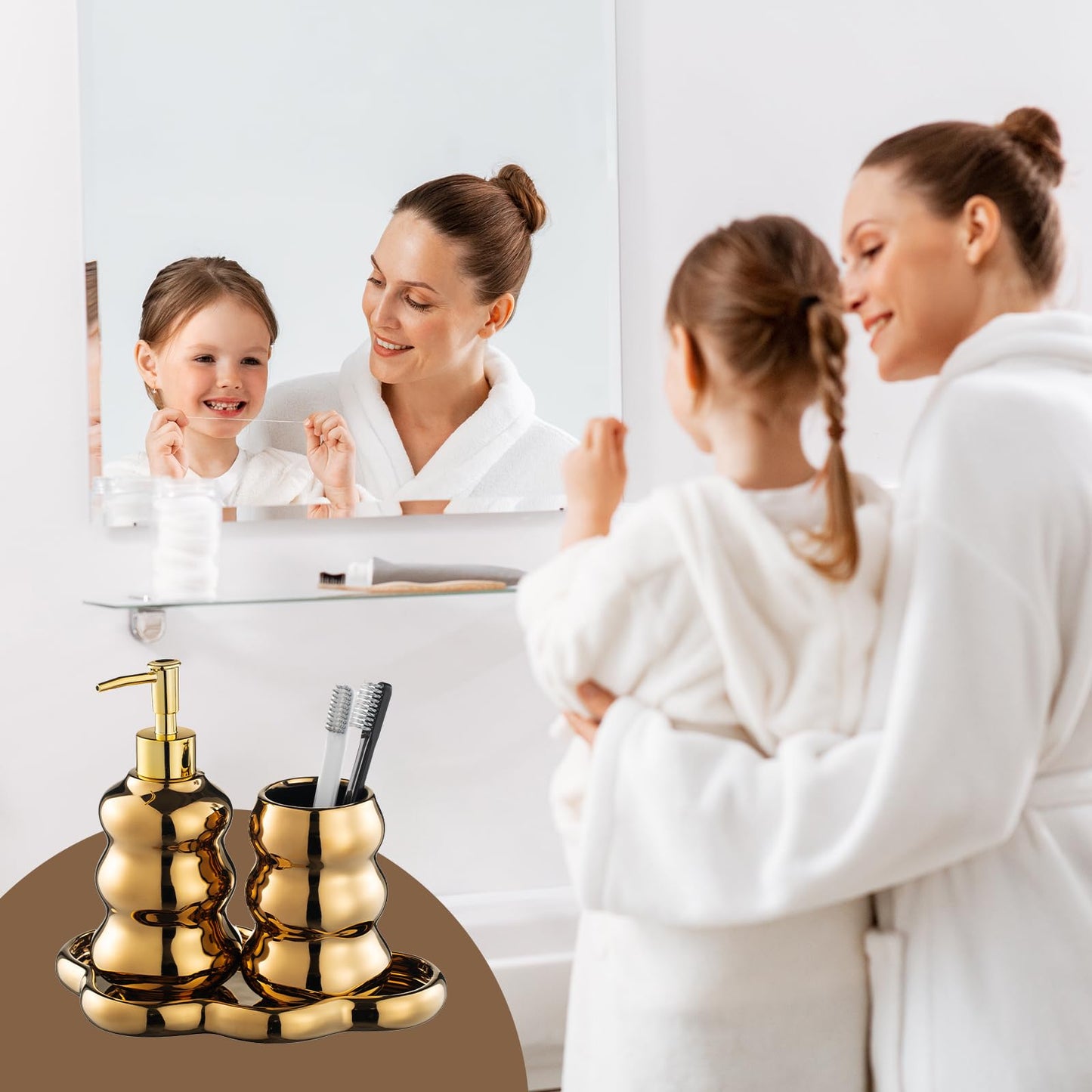Gold Bathroom Accessory Set, 3-Piece Gold Ceramic Bath Accessories Set with Tray, Lotion Dispenser, and Tumbler for Luxurious Bathroom Decor