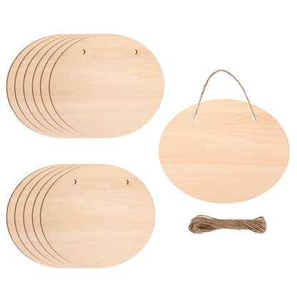MECCANIXITY Unfinished Hanging Wood Sign Blank with Ropes 6"x5" Unfinished Wood Crafts Boards Wooden Plaques for Crafts DIY Painting Burning Carving Door Wall Decoration, Style 7, Pack of 12