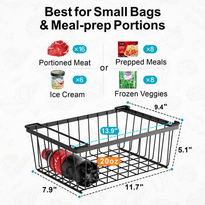 iSPECLE Freezer Organizer Bins - 4 Pack Stackable Deep Freezer Organizer Bins for 5 Cu.Ft Chest Freezer Sort Frozen Food, Heavy Duty Metal Storage Bins with Handles, Easy Access without Digging