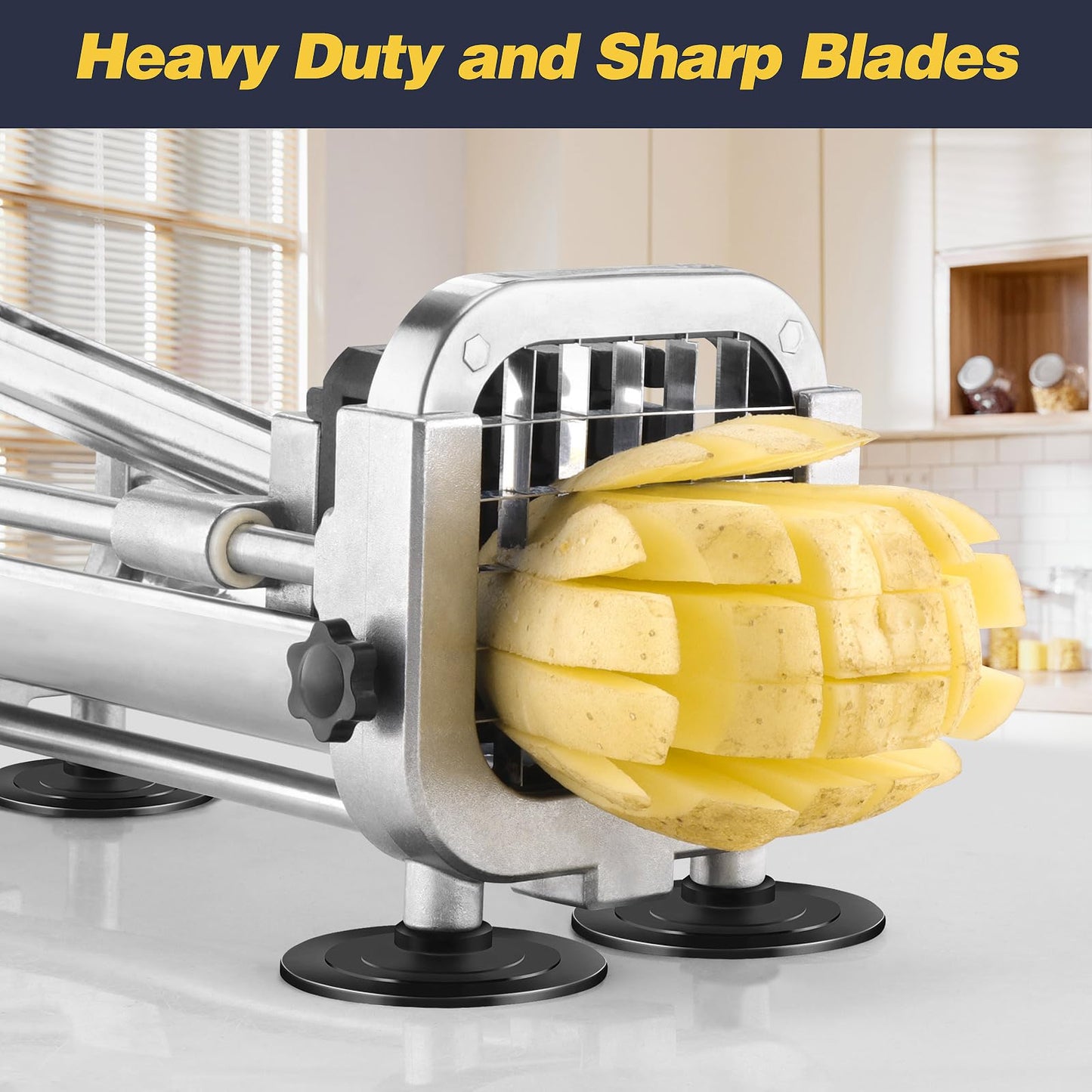 3Pcs French Fry Cutter, Ruooson Professional Potato Cutter Slicer with 1/2 In & 3/8 In & 1/4 In Stainless Steel Blades, Great for Whole Potatoes Carrots Cucumbers.