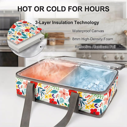 Insulated Casserole Carrier Fits Pioneer Woman Kitchen Stuff & 9x13 Baking Dish, Large Lasagna Lugger Tote, Leakproof Thermal Food Warmer Bag for Potluck, Picnic, Travel, Hot/Cold Food & Mom Gifts