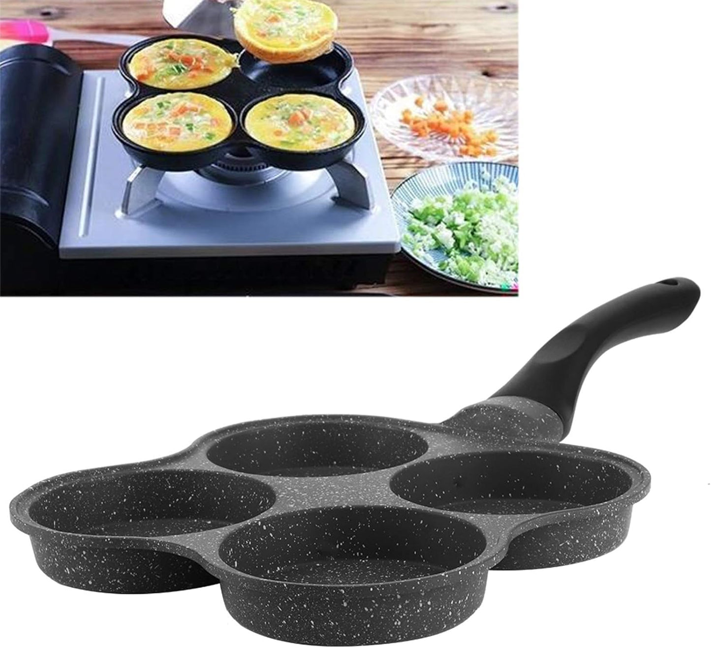 GLOGLOW Frying Pan, 14.4x7.7x1.0In Non-Stick Aluminum 4-Hole Pancake Omelet Maker, Practical Kitchen Utensil