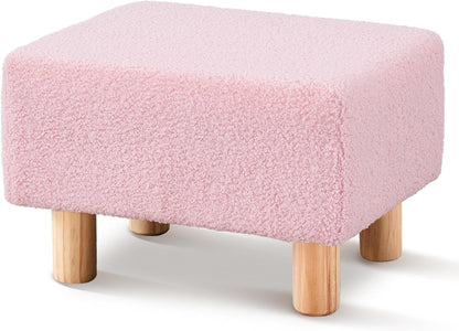 Wimarsbon Ottoman,Modern Footrest with Soft Padded Seat,Teddy Velvet Foot Stool with Wood Legs,Small Square Pouf