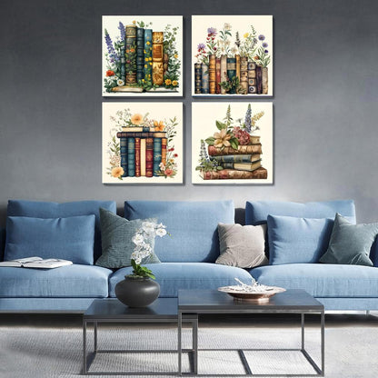 Fotasmua 4 Pack Framed Paint by Numbers for Adult, Book Paint by Numbers Kit for Adults Kids, DIY Flowers Acrylic Painting on Canvas for Home Wall Art Decor 8 x 8 Inch