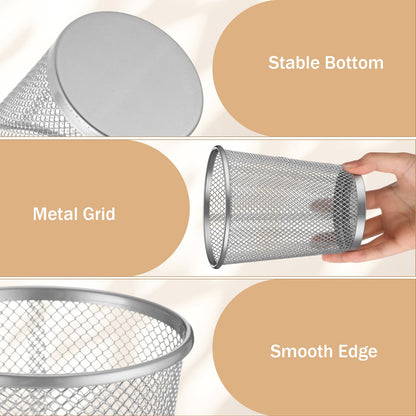 Poola Voidra 12 Pack Mesh Pen Holder Metal Pencil Cup for Desk Round Pen Holder Desktop Pencil Basket Multifunctional Organizer for Office Home Makeup Brush Tabletop, Silver