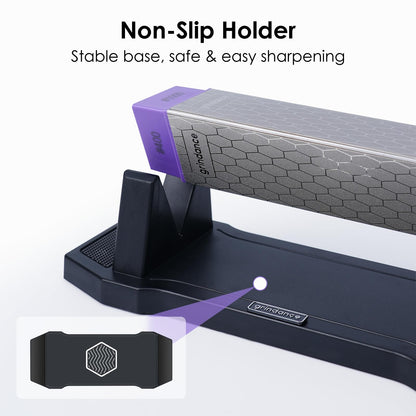 Grindance 3-Sided Diamond Sharpening Stone 400/1000/8000 Grit Whetstone with Angle Guide, Non-Slip Base, Leather Strop & Glove Premium Knife Sharpener for Kitchen, Hunting & Outdoor