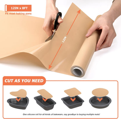 Silicone Baking Mat Roll, Best German Silicone Non-Slip Pastry Mat, Reusable Oven Liner, 12IN x 8FT
