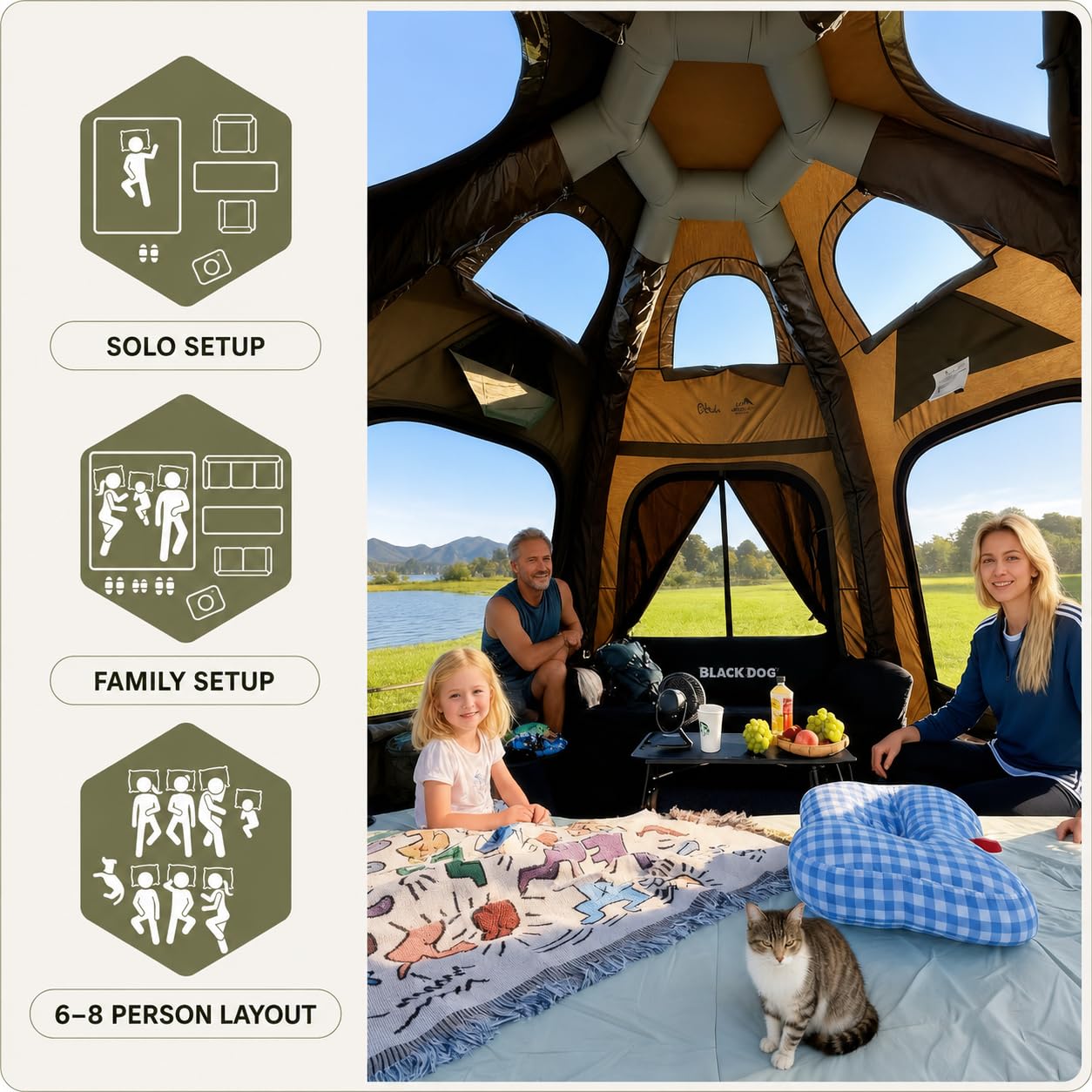 SENLEETO Inflatable Tents for Camping 6-8 People,174.81 Square Feets Igloo Tent, Inflatable Hot Tent with Stove Jack 4 Season Blow up Tents Waterproof Glamping