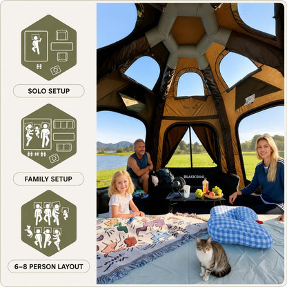 SENLEETO Inflatable Tents for Camping 6-8 People,174.81 Square Feets Igloo Tent, Inflatable Hot Tent with Stove Jack 4 Season Blow up Tents Waterproof Glamping