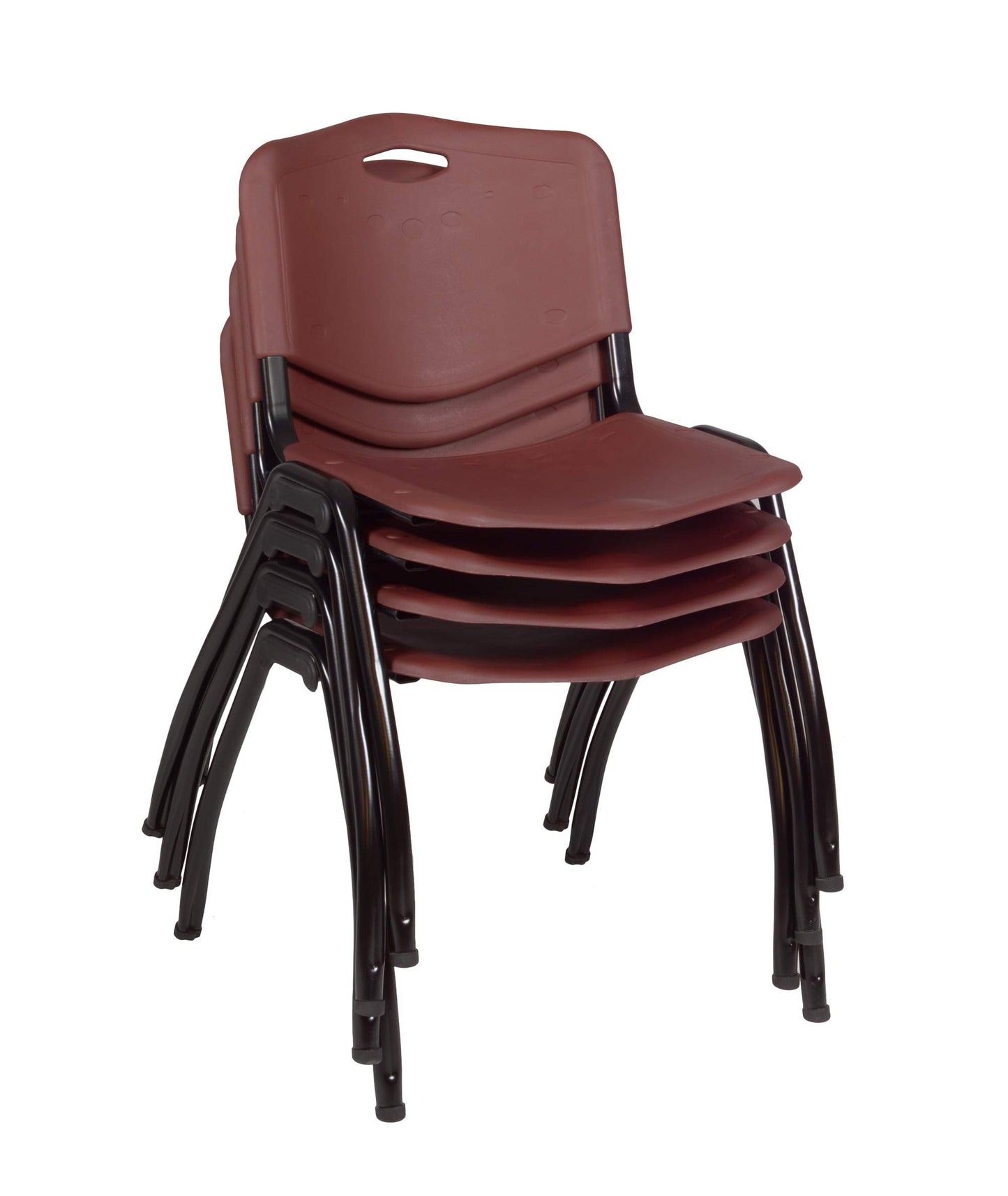 Regency Kobe 60 x 24 in. T-Base Training Seminar Table- Neo Walnut, 2 M Stack Chairs- Burgundy