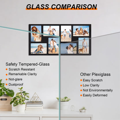 YESKAY 4x6 Picture Frame Collage for Wall Decor,Multiple Photo Collage Frames with Tempered Glass,8-Opening for 4 x 6 Picture Frames,Rustic Black,1 Pack(OD:11.75X21in)