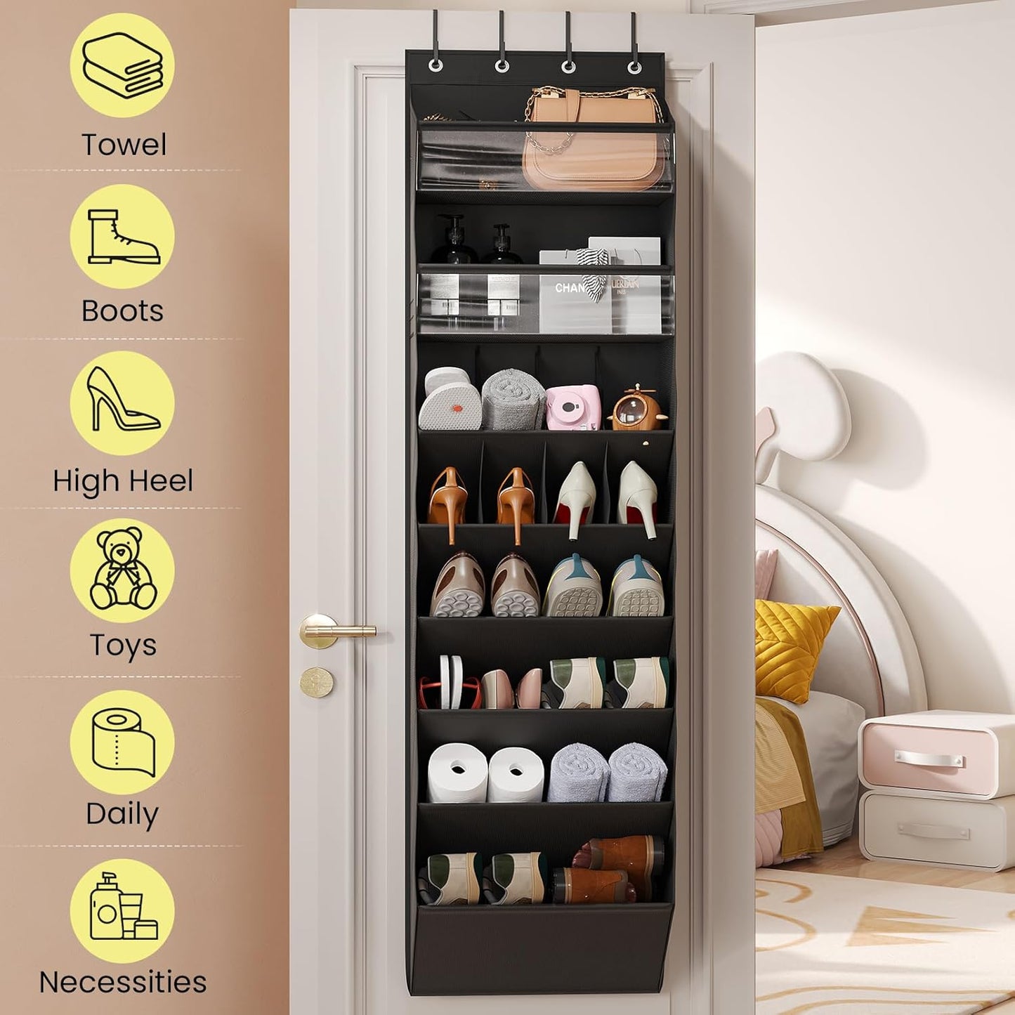 16-20 Closet Mefirt Pairs Over the Door Shoe Organizer, Clear Pockets Shoe Rack for Door, Hanging Shoe Rack for Boots