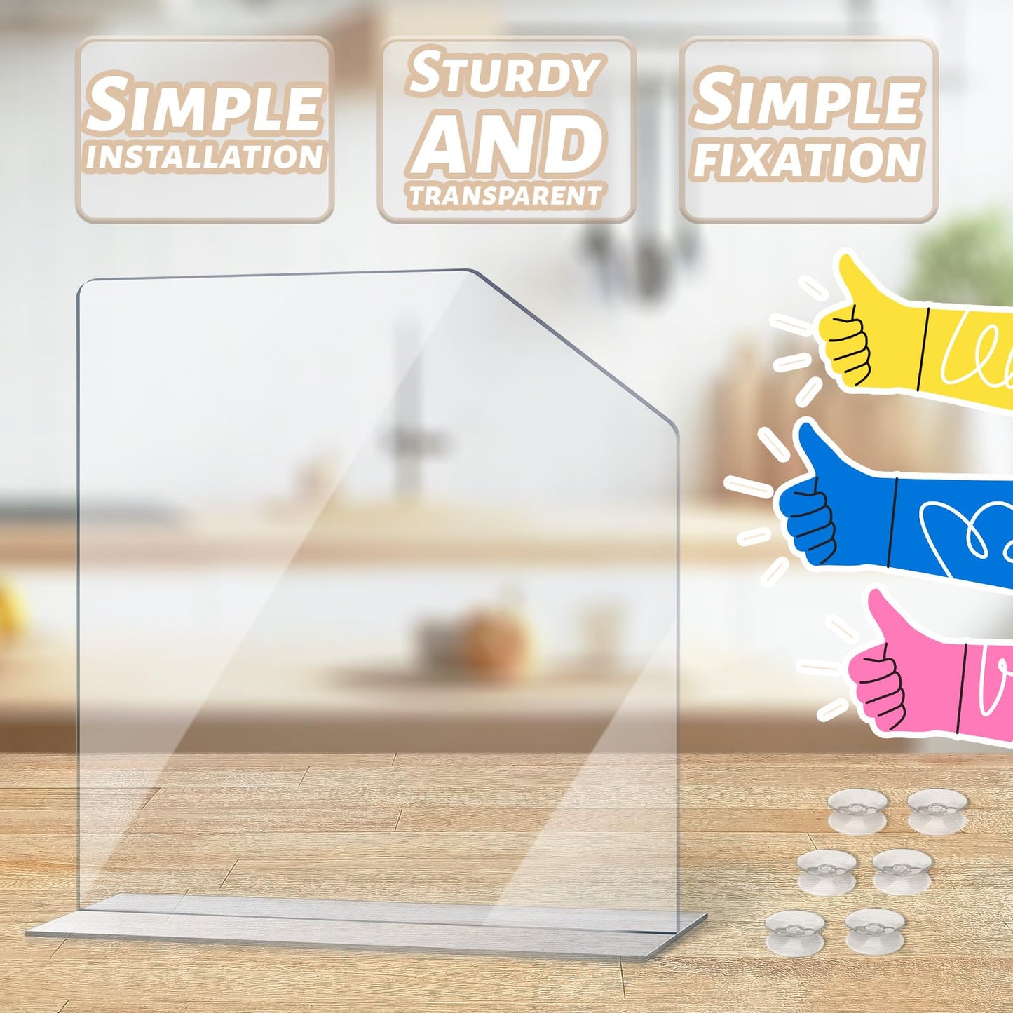 2 Pcs Clear Acrylic Sink Splash Guard with Suction Cup Freestanding Panel Barrier 15.35" x 4.5" x 14.01" Barrier Kitchen Guard Protective Splatter Barrier for Home Hospitals