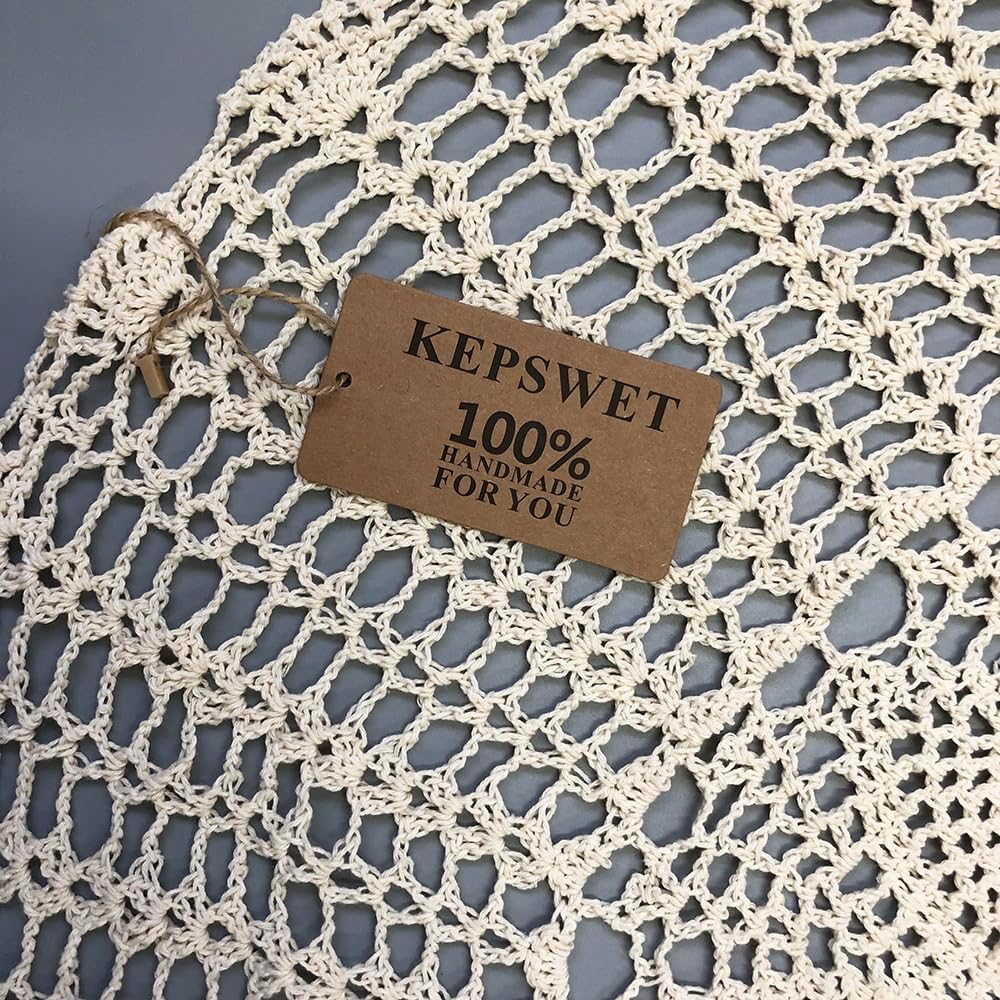 KEPSWET 36 inch Round Sunflower Beige Handmade Crochet Lace Tablecloth Doily