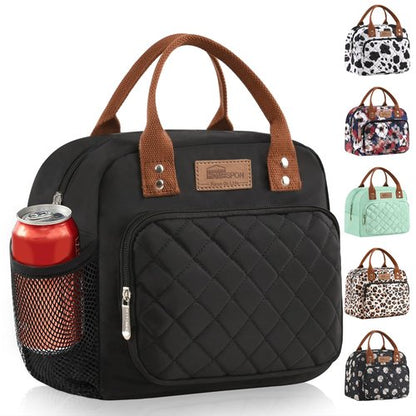 Buringer HOMESPON Lunch Bag for Woman Man Adults with Front Pocket Insulated Lunch Tote Lunch Box Container for Work Picnic or Travel (Black with Side Pockets)