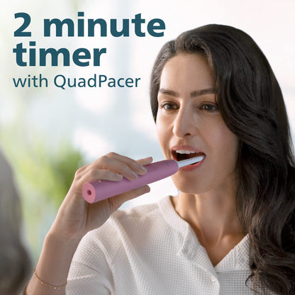 Philips Sonicare 4100 Rechargeable Electric Toothbrush, with Pressure Sensor, 2 Intensity Settings, SmarTimer and QuadPacer, 14-Day Battery Life, Deep Pink, Model HX3681/26