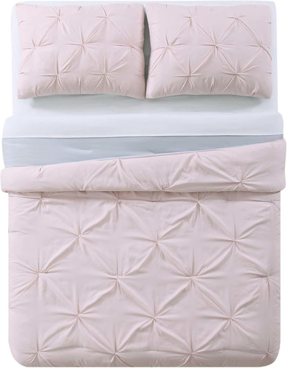 My World Pleated Solid Duvet Sets, Blush and Silver Grey, 2-Piece Twin XL Duvet Set, Polyester, OEKO-TEX Certified