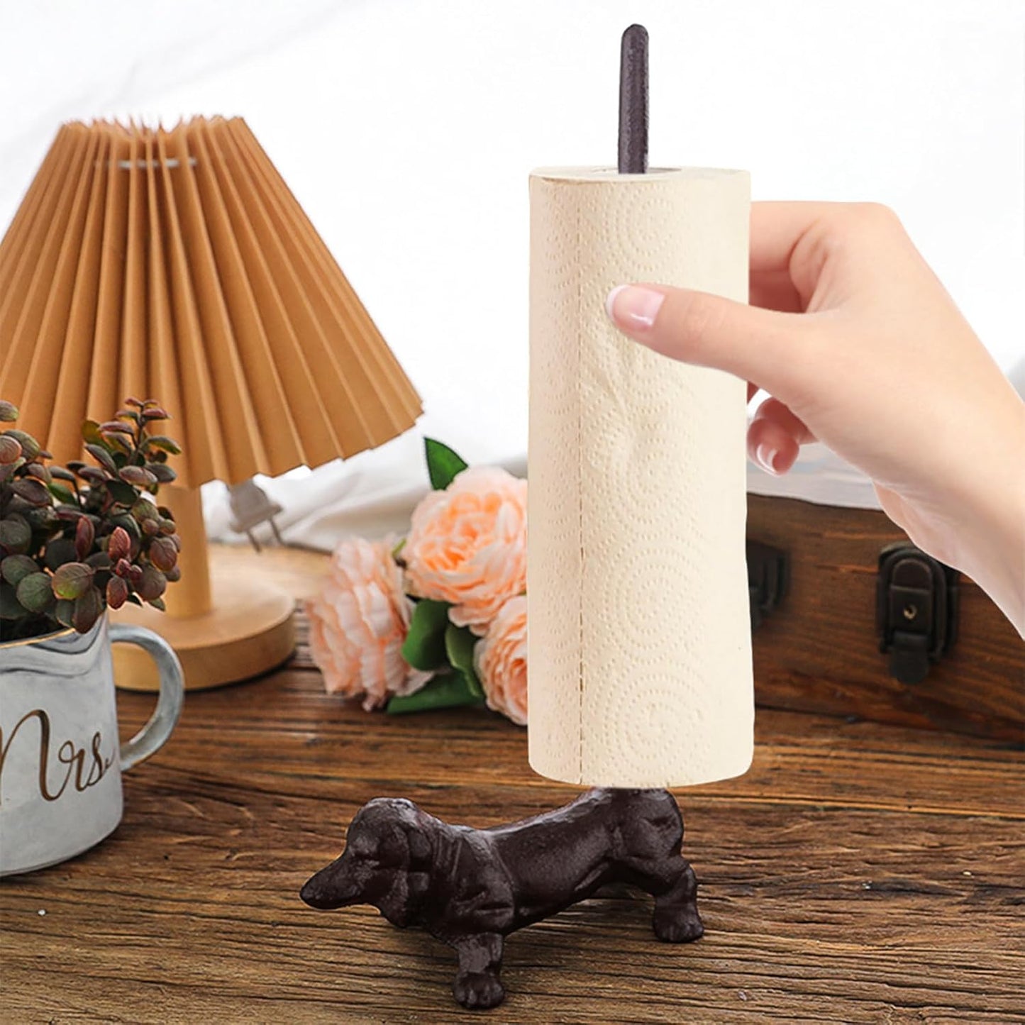 12'' Counter Dog Paper Towel Holder Cast Iron Paper Towel Holder Funny Toilet Paper Holder for The Floor or in The