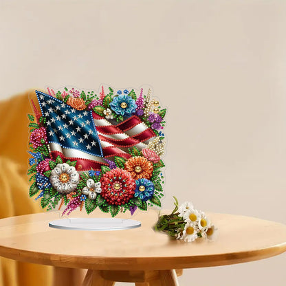 ARTopet DIY Diamond Desktop Ornaments Diamond Art Full Round Drill Paint by Numbers Mosaic Kits Tabletop Ornaments Single Sided Diamond Design Home Decor-Independence Day Bouquet