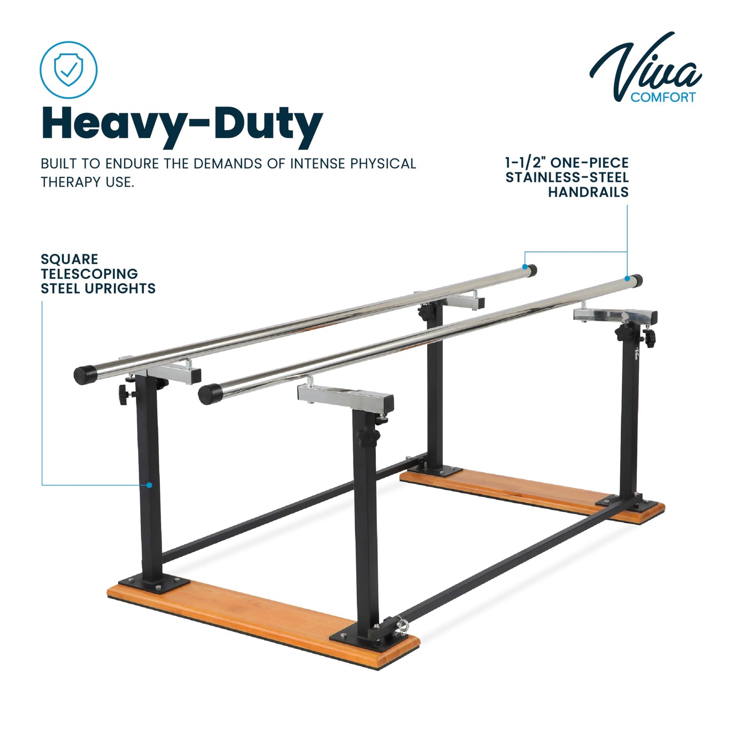 VivaComfort Physical Therapy Parallel Bars, 350 lbs Capacity, Adjustable Parallel Bars for Physical Therapy, Dimensions 28” – 41” H x 83.9” L x 16” – 23.8” D