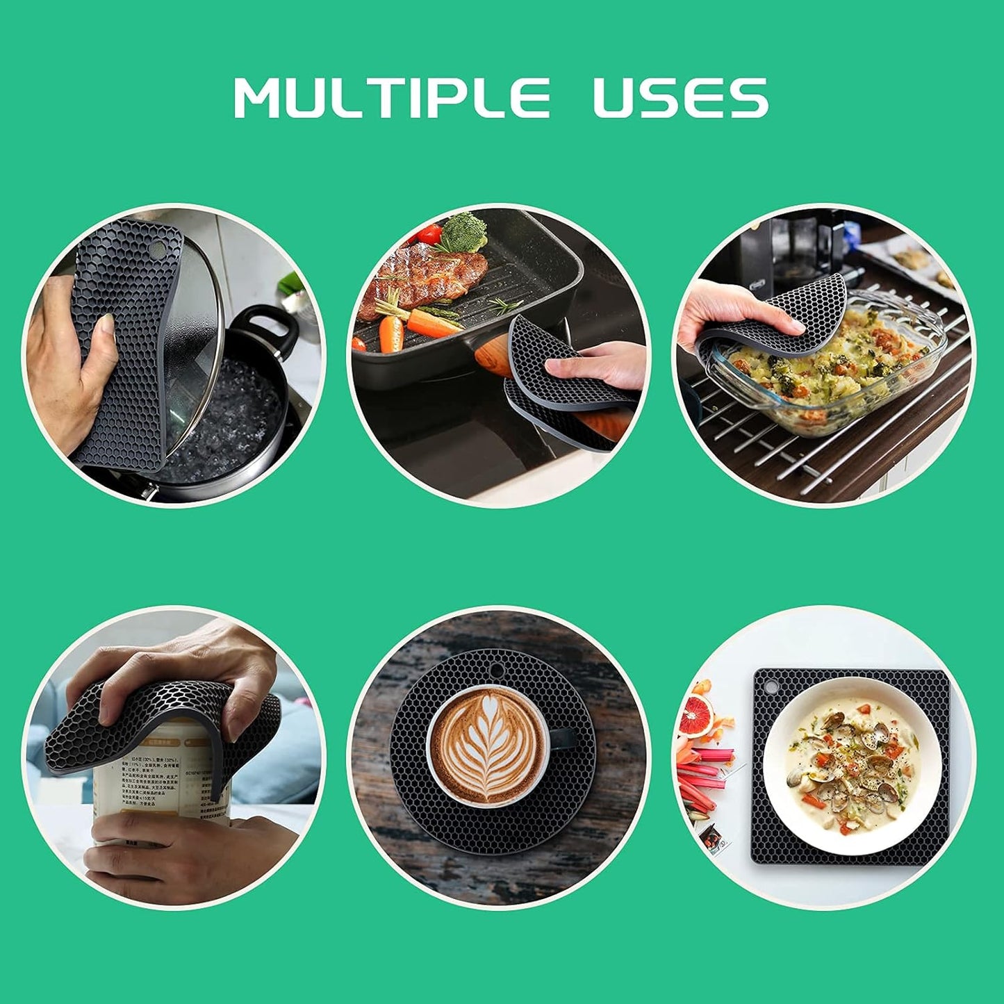 Multi-Purpose Silicone Trivet, Flexible Heat Resistant Pot Holders, Square and Round Mats for Hot Pots and Pans,