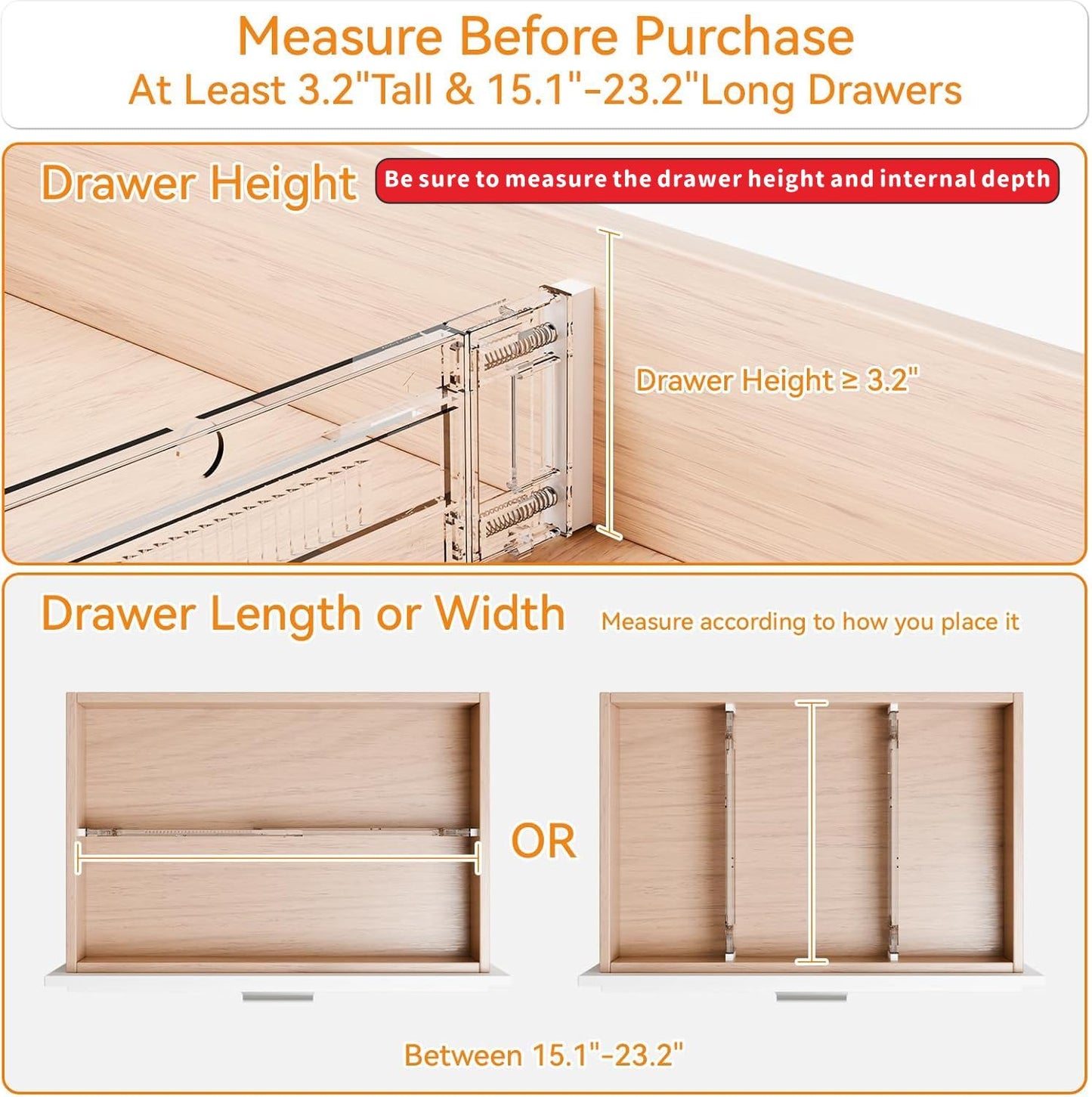 Yieach 8 Pack Clear Expandable Deep Drawer Separators From 15 to 21'' - 3.2 Inch Tall Acrylic Drawer Dividers for Clothes,Dresser Drawer Dividers for Dresser,Baby Nursery,Clothing,Sock or Underwear