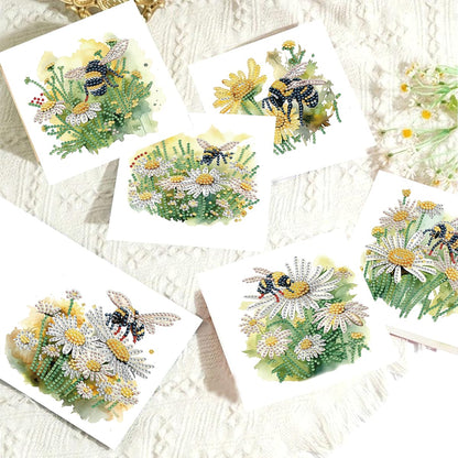 LSQFS 6 PCS Diamond Painting Greeting Cards, Daisy & Bee Floral Diamond Art Kits for Adults with Envelopes, 5.9x11.81in DIY Gem Art Craft Kit for Birthday, Thank You, Mother's Day & All Occasions
