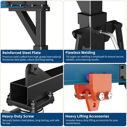 4400 LBS Gantry Crane with Manual Trolley, 2 Ton Gantry Crane with 8-12 FT Adjustable Height, Shop Crane Lift Hoist with Hooks & Shackles for Warehouse, Factory