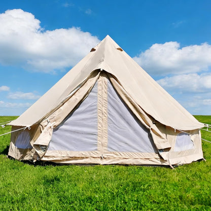 Outdoor Camping 13ft/16.4ft Oxford Bell Tent with Sewn-in Groundsheet for 4-8 Persons, Large Glamping 4M/5M Yurt Tent with Stove Jack for Winter Camping (13FT(4 Meter Bell Tent))