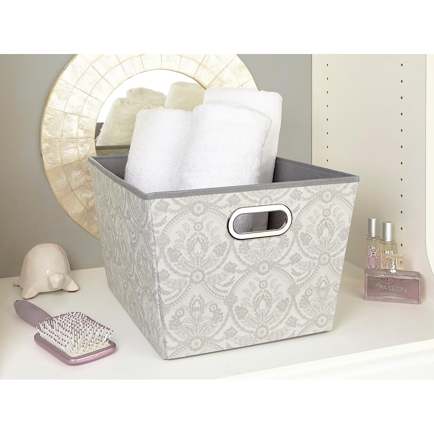 Laura Ashley LA-95613 Large Grommet Bin in Almeida Storage Basket, Dove Grey