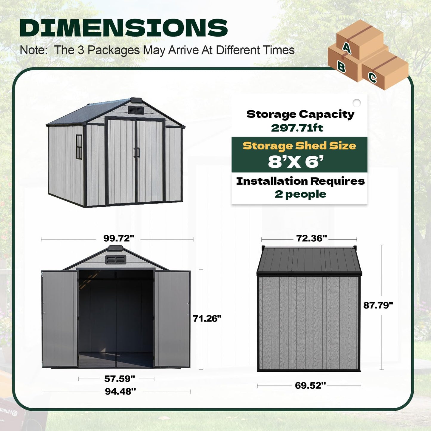 DNYKER 8 x 6 FT Plastic Outdoor Storage Shed, All-Weather Resin Garden Shed with Floor, Lockable Doors & Windows, Plastic Tool Shed for Patio，Poolside, Backyard