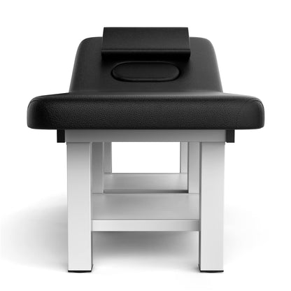 Stationary Massage Table, 75”L 31.5''W Heavy Duty Height Adjustable Esthetician Bed w/Facial Cradle, 800LBS Metal Frame PU Leather Physical Therapy Table Spa Lash Bed Professional Equipment (Black)