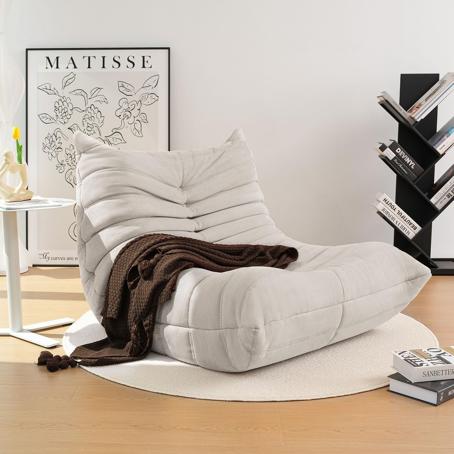 OTDMEL High-end Bean Bag Chair, Fireside Togo Chair with Light Gray Suede Fabric Cover, Comfy & Soft Lazy Floor Lounge Sofa Counch for Bedroom, Living Room, Office or Lounger