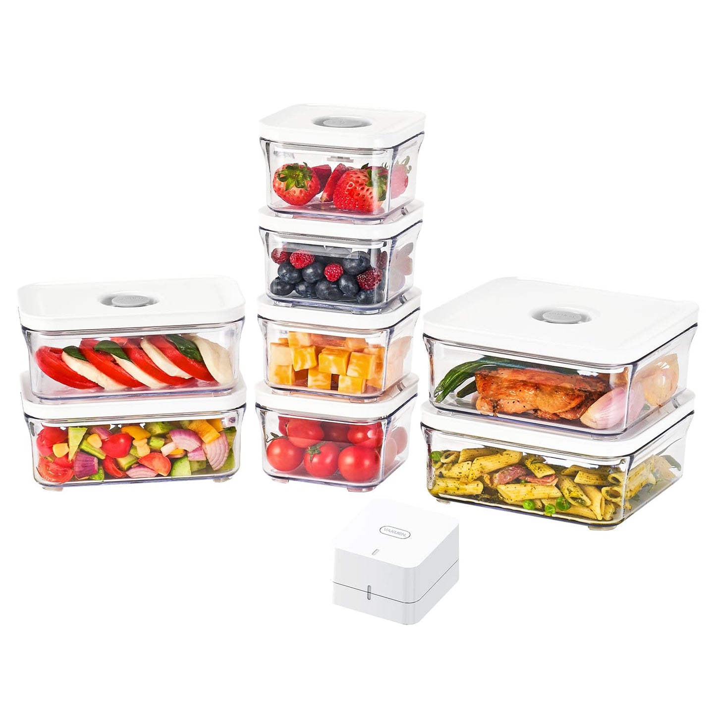 VAKUEN Premium Airtight Food Storage Containers, Mini 9P/SET include Vacuum Sealer, Smart One-Click Seal Lid, No Hinges, 100% Leak Proof, BPA-FREE, Dishwasher, Freezer & Microwave Safe