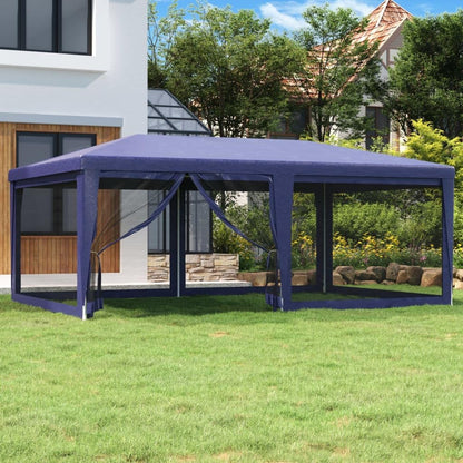 Party Tent, Blue 19.7'x13.1' HDPE, Waterproof UV Proof Outdoor Gazebo with 6 Mesh Sidewalls, Iron Frame for Events, Weddings, and Parties Outdoor Structures