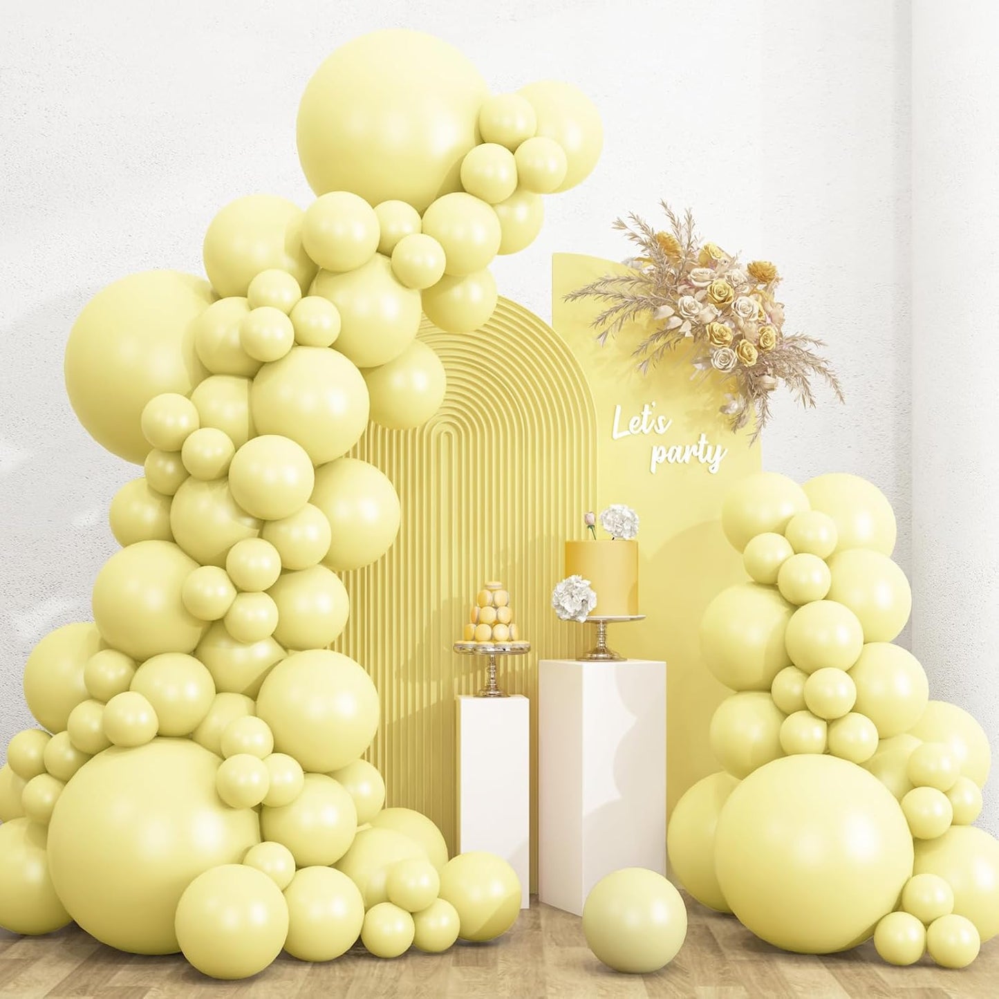 135pcs 18 12 10 5 Inch RUBFAC Pastel Yellow Balloons, Latex Light Yellow Balloon Different Sizes for Garland Arch Baby