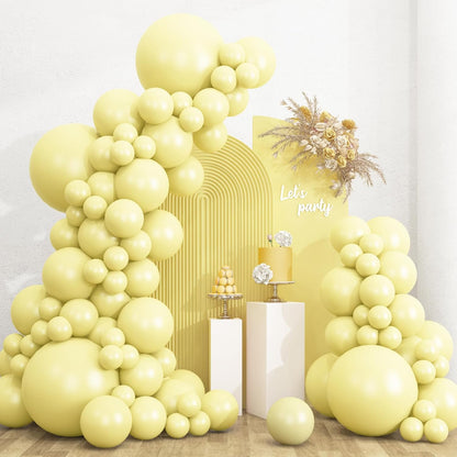 135pcs 18 12 10 5 Inch RUBFAC Pastel Yellow Balloons, Latex Light Yellow Balloon Different Sizes for Garland Arch Baby
