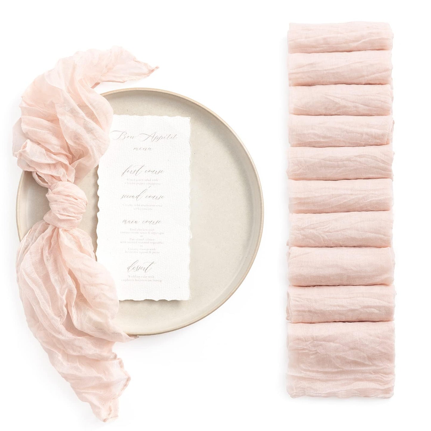 Ling's Moment Luxury Cloth Wedding Napkins - 19x19 Inch Reusable Cheesecloth Linen Napkins for Wedding Reception, Bridal Shower, Dinner Table - Washable, Durable (Set of 10), [Blush]
