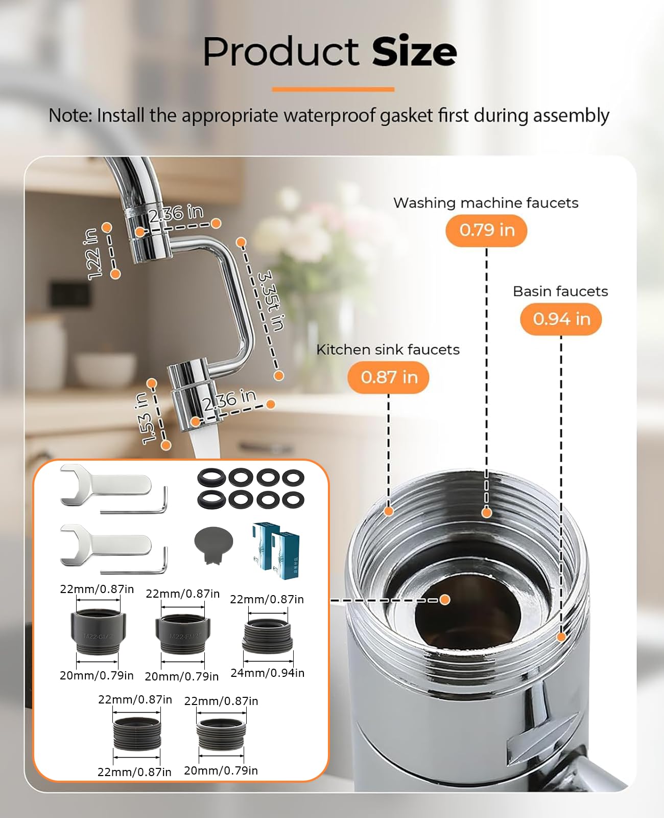 Waaqkid 2PCS Rotatable Faucet Aerator Extension 1440°, U Shape 2 Spray Modes Adjustable Flexiflow 360° Rotating Sink Faucet Extender for Kitchen & Bathroom