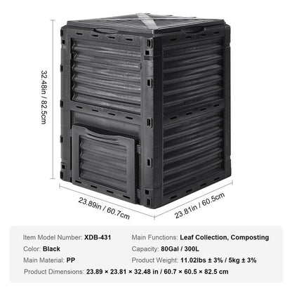 VEVOR Garden Compost Bin 80 Gallon, BPA Free Composter, Large Capacity Outdoor Composting Bin with Top Lid and Bottom Door, Easy Assembling, Lightweight, Fast Creation of Fertile Soil