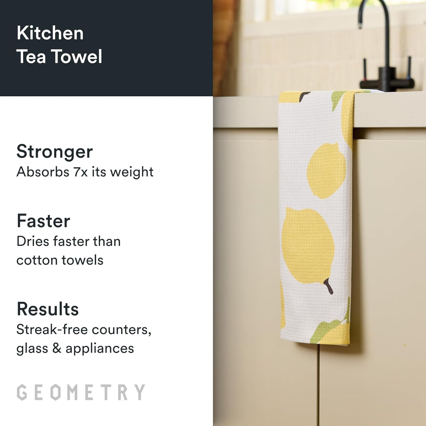 18" 30" 1 Pack GEOMETRY Kitchen Tea Towels - Quick Dry Microfiber Dish Towels for Kitchen Sunny Lemons, x