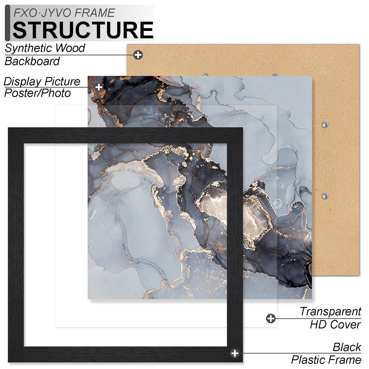 Fxojyvo 14x14 Frame Set of 6, Black Picture Frame for 14 x 14 Square Picture Poster Photo, Light Weight and High Transparent 14 by 14 Frame for Wall - 6 Pack/Black/14 x14