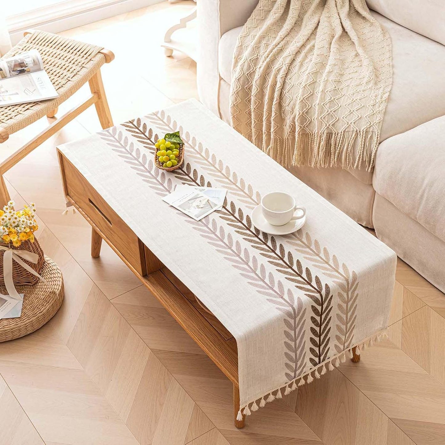 20" 60" SIELUNO Waterproof Coffee Table Cloth, Coffee Table Covers for Living Room Rectangle Cotton Linen Tablecloth
