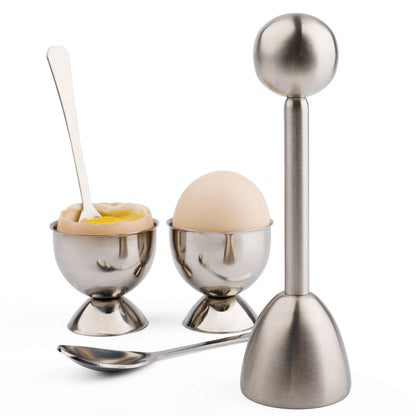 Egg Cracker Topper Cutter Set for Soft Boiled Eggs Stainless Steel Shell Remover Separator Include 2 Egg Cups 2 Spoons 1 Topper Cutter