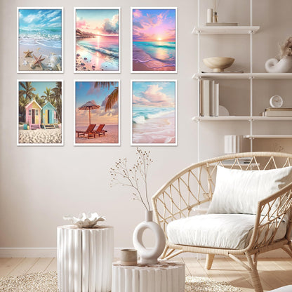 Frienda 6 Pcs Diamond Painting Kits 12 x 16 Inch DIY 5D Abstract Landscapes Diamond Art Full Round Drill Crafts for Adults Youth Beginners Numbers for Home Wall Decor Gifts (Pink Ocean)