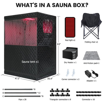 Smartmak Portable Steam Sauna, Personal Steam Sauna Box, Indoor Steam Sauna for Home, with 4L 1600W Steamer, Remote Control, Folding Chair (Black, 47.24 * 35.43 * 62.7 inch)