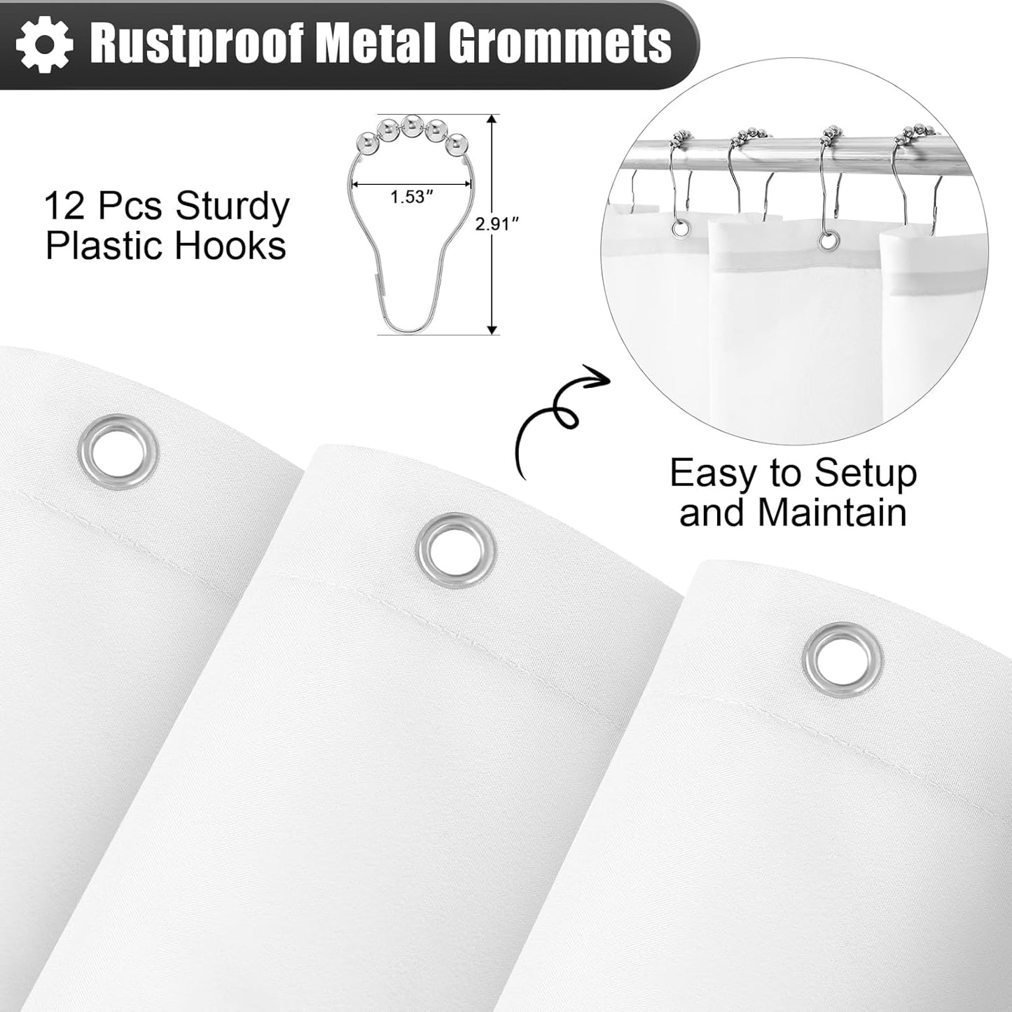 OLANLY Luxury Ombre Shower Curtain Set - Waterproof & Washable, Black and Grey | 72x72 Inches